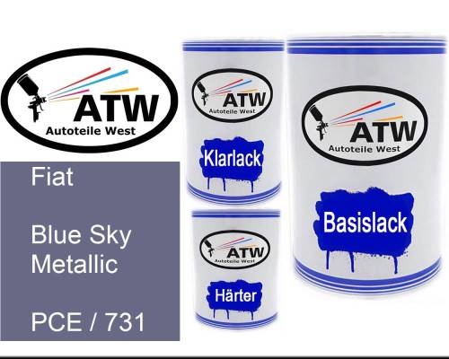 Fiat, Blue Sky Metallic, PCE / 731: 500ml Lackdose + 500ml Klarlack + 250ml Härter - Set, von ATW Autoteile West.